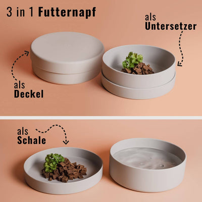 3-in-1 Deckel als Deckel, Untersetzer und Futterschale