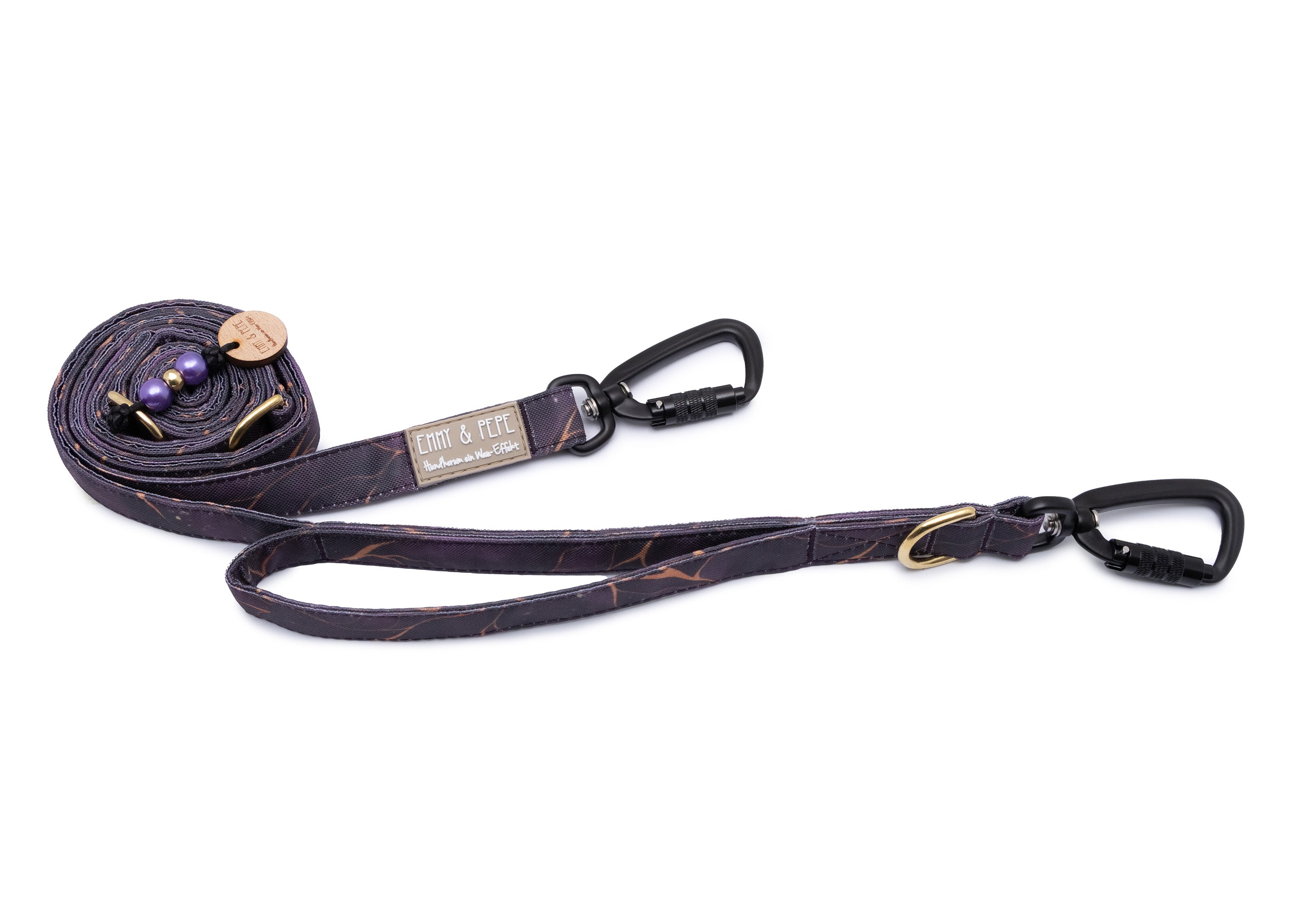 Hundeleine mit integriertem Kurzführer und Sicherheitskarabiner aus robustem Outdoorstoff von EMMY & PEPE – 2 m lang, 3-fach verstellbar für mittelgroße und große Hunde.