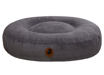 orthopaedisches Hundebett Wau-Bed Cord für Hunde auf weißem Hintergrund in der Farbe Dunkelgrau in Oval von EMMY & PEPE