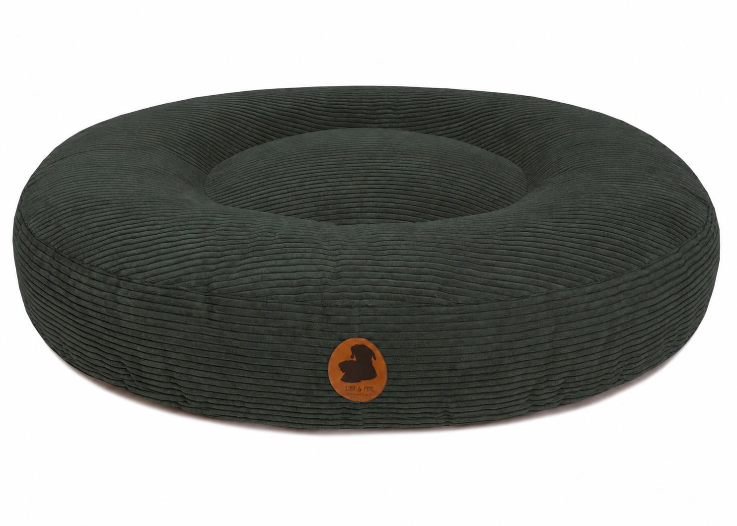 orthopaedisches Hundebett Wau-Bed Cord für Hunde auf weißem Hintergrund in der Farbe Grün in Oval von EMMY & PEPE