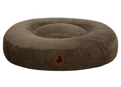 orthopaedisches Hundebett Wau-Bed Cord für Hunde auf weißem Hintergrund in der Farbe Olive/Grün in Oval von EMMY & PEPE