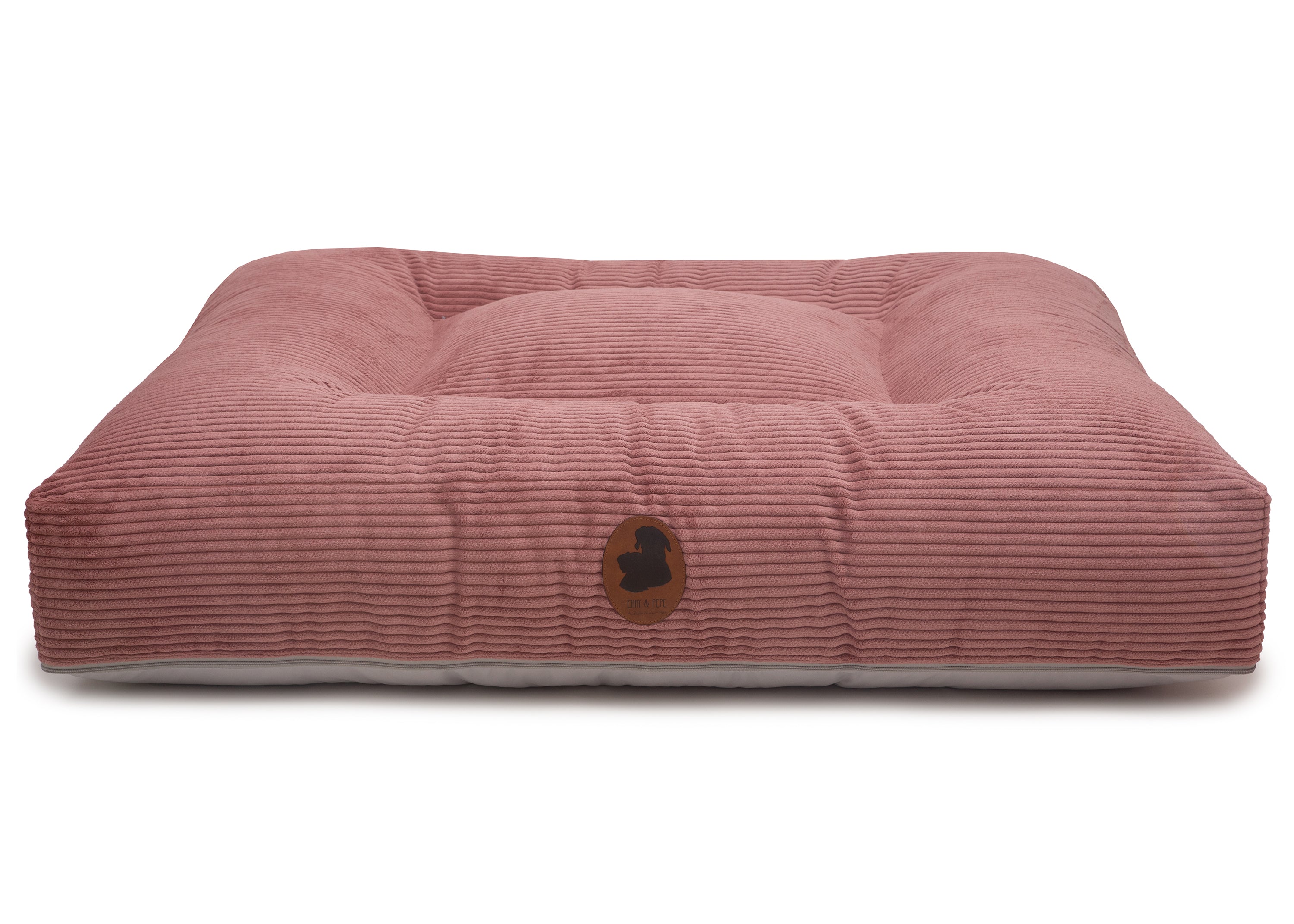 orthopaedisches Hundebett Wau-Bed Cord für Hunde auf weißem Hintergrund in der Farbe Rosa in Eckig von EMMY & PEPE