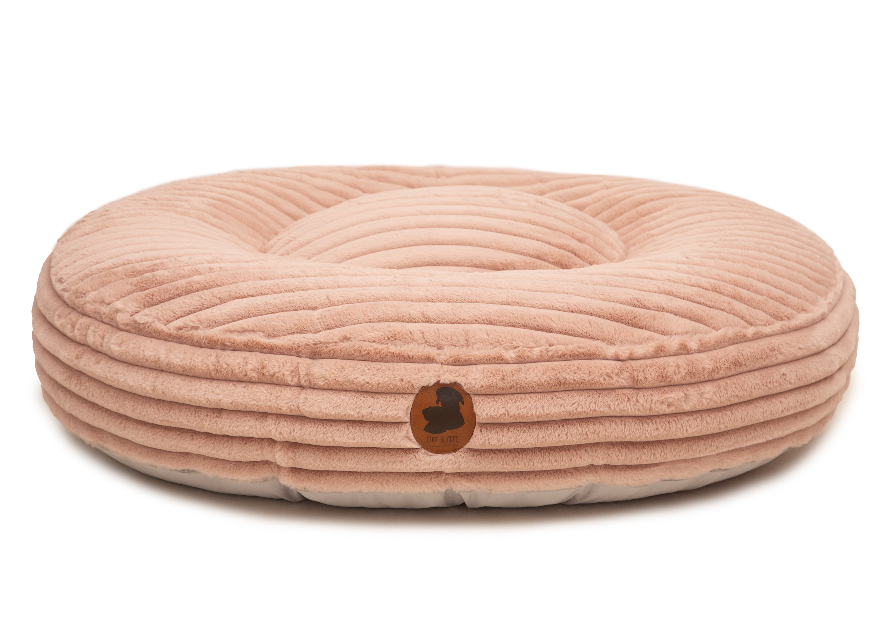 orthopaedisches Hundebett Wau-Bed Kuschelcord Big für Hunde auf weißem Hintergrund in der Farbe Lachs in Oval von EMMY & PEPE