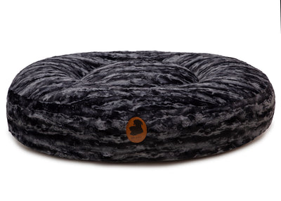 orthopaedisches Hundebett Wau-Bed Black Beauty für Hunde auf weißem Hintergrund in der Farbe Schwarz/Grau in Oval von EMMY & PEPE