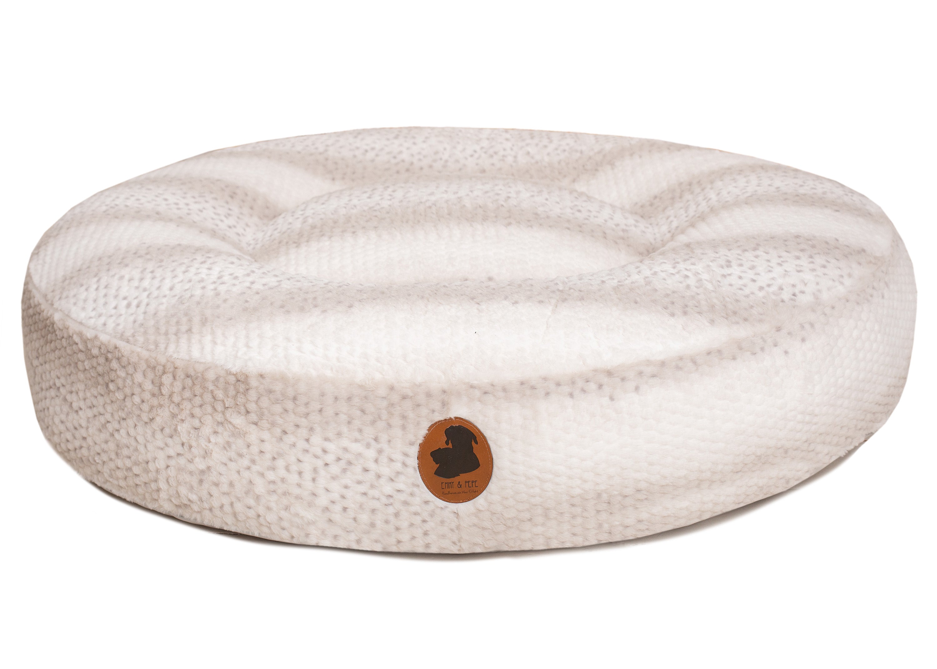 orthopaedisches Hundebett Wau-Bed Edle von E&P für Hunde auf weißem Hintergrund in der Farbe Creme/Weis in Oval von EMMY & PEPE