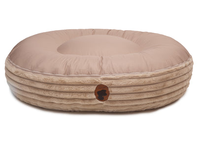 Sommerseite des orthopaedisches HundebettsKuschelcord Big für Hunde auf weißem Hintergrund in der Farbe Creme in Oval von EMMY & PEPE