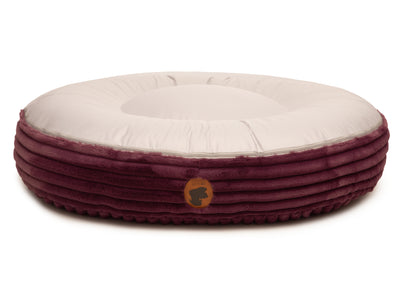 Sommerseite des orthopaedisches Hundebetts Kuschelcord Big für Hunde auf weißem Hintergrund in der Farbe Violette in Oval von EMMY & PEPE