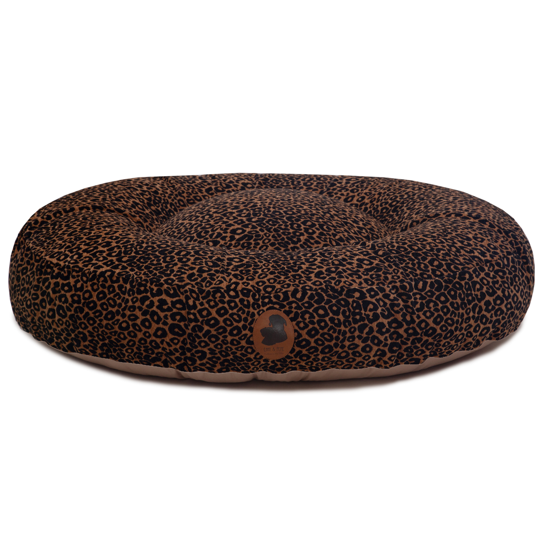 orthopaedisches Hundebett Wau-Bed Leo Bronce für Hunde auf weißem Hintergrund in der Farbe Schwarz/Braun in Oval von EMMY & PEPE