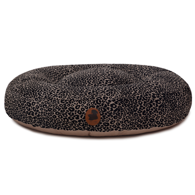 orthopaedisches Hundebett Wau-Bed Leo ilver für Hunde auf weißem Hintergrund in der Farbe Braun/Schwarz in Oval von EMMY & PEPE