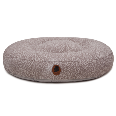 orthopaedisches Hundebett Wau-Bed Leo Stone für Hunde auf weißem Hintergrund in der Farbe Grau/Creme in Oval von EMMY & PEPE