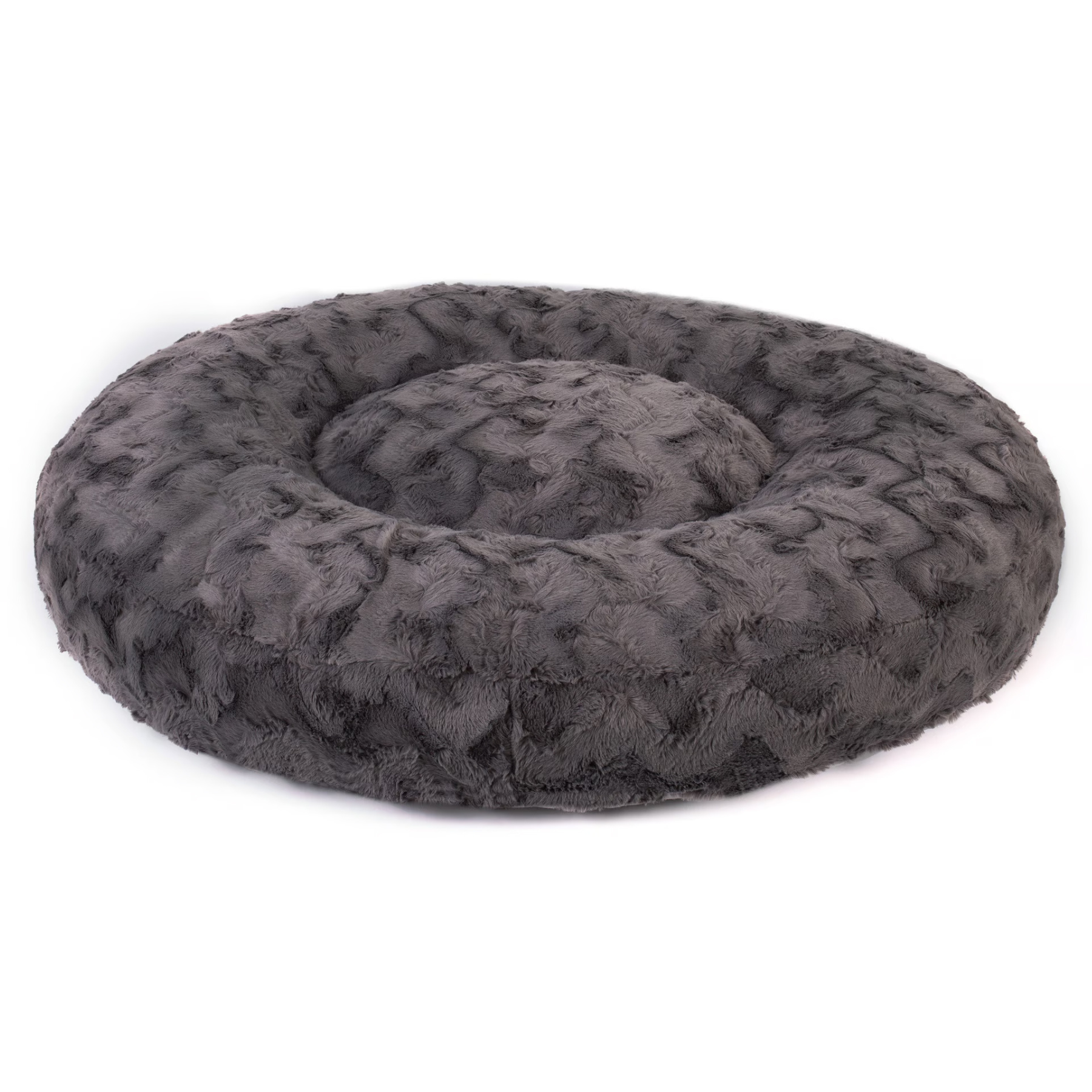 orthopaedisches Hundebett Wau-Bed Wild Wave für Hunde auf weißem Hintergrund in der Farbe Dunkelgrau in Oval von EMMY & PEPE