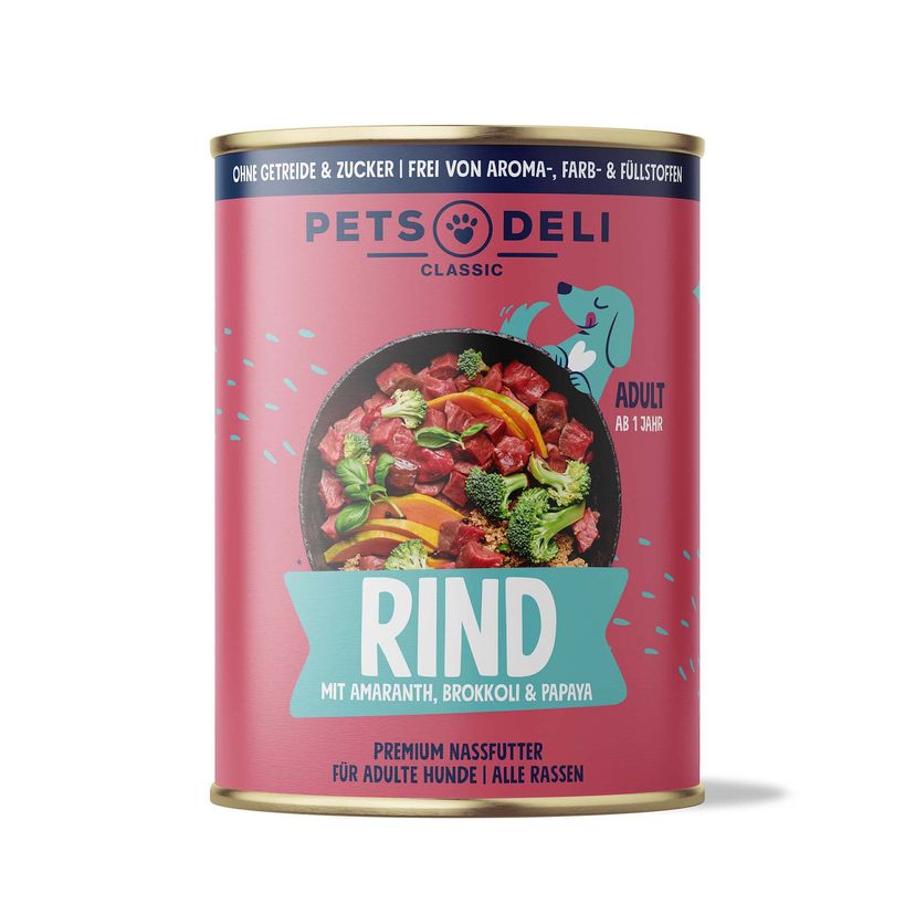 Petsdeli beef with amaranth, broccoli and papaya