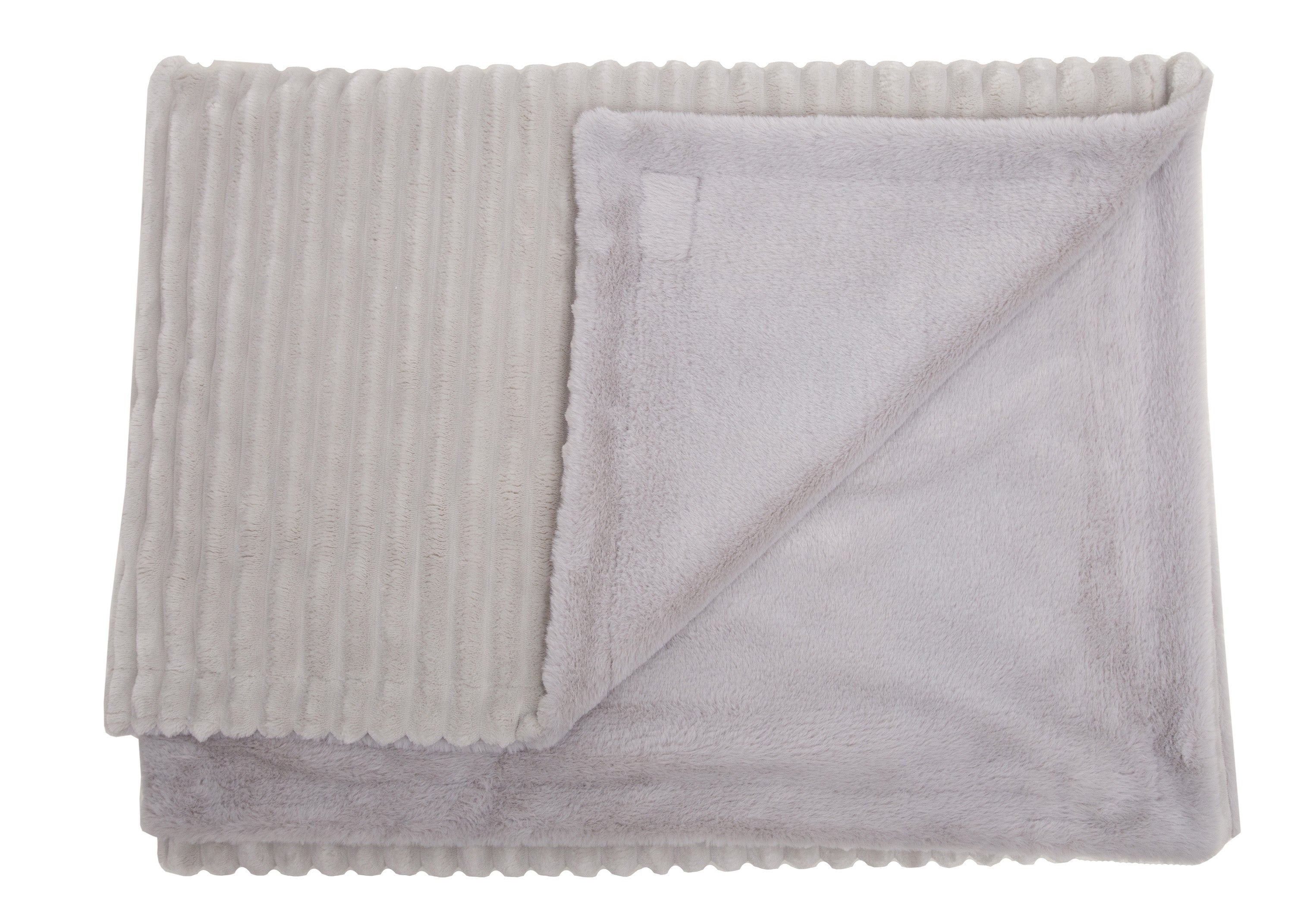 Sofadecke aus Kuschelcord in Hellgrau mit besonders weicher Kuschelseite