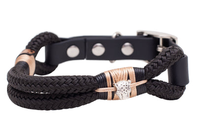 Handgefertigtes Tauhalsband ohne Perlen in Schwarz mit Schwarz-Brauner Takelung und Biothane-Verschluss für Hunde – robust, vegan und individuell verstellbar von EMMY&PEPE