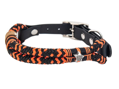 Handgefertigtes Tauhalsband ohne Perlen in Schwarz -Orange mit Schwarz-Orangener Takelung und Biothane-Verschluss für Hunde – robust, vegan und individuell verstellbar von EMMY&PEPE