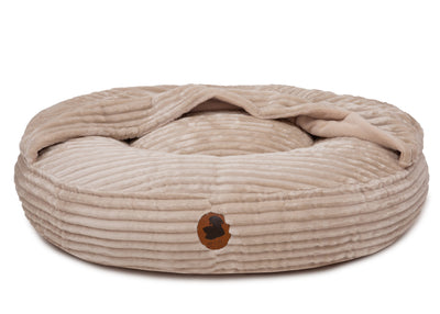 
Orthopädisches Hundebett mit integrierter Höhle aus Kuschelcord in Creme