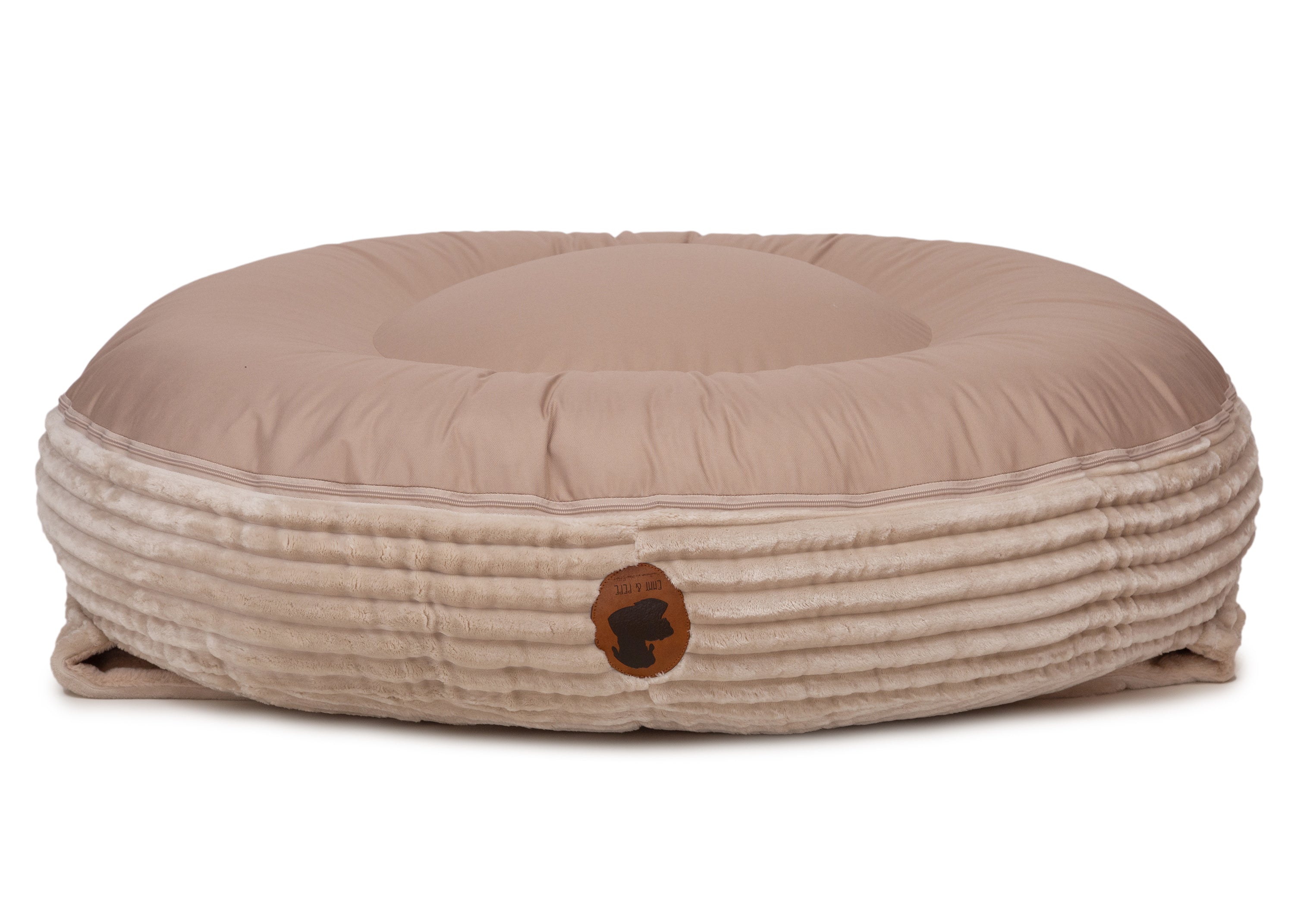 Orthopädisches Wau-Bed mit Höhle Unterseite aus Outdoorstoff in Creme