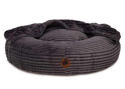 Orthopädisches Wau-Bed mit Höhle aus Kuschelcord in Dark Grey