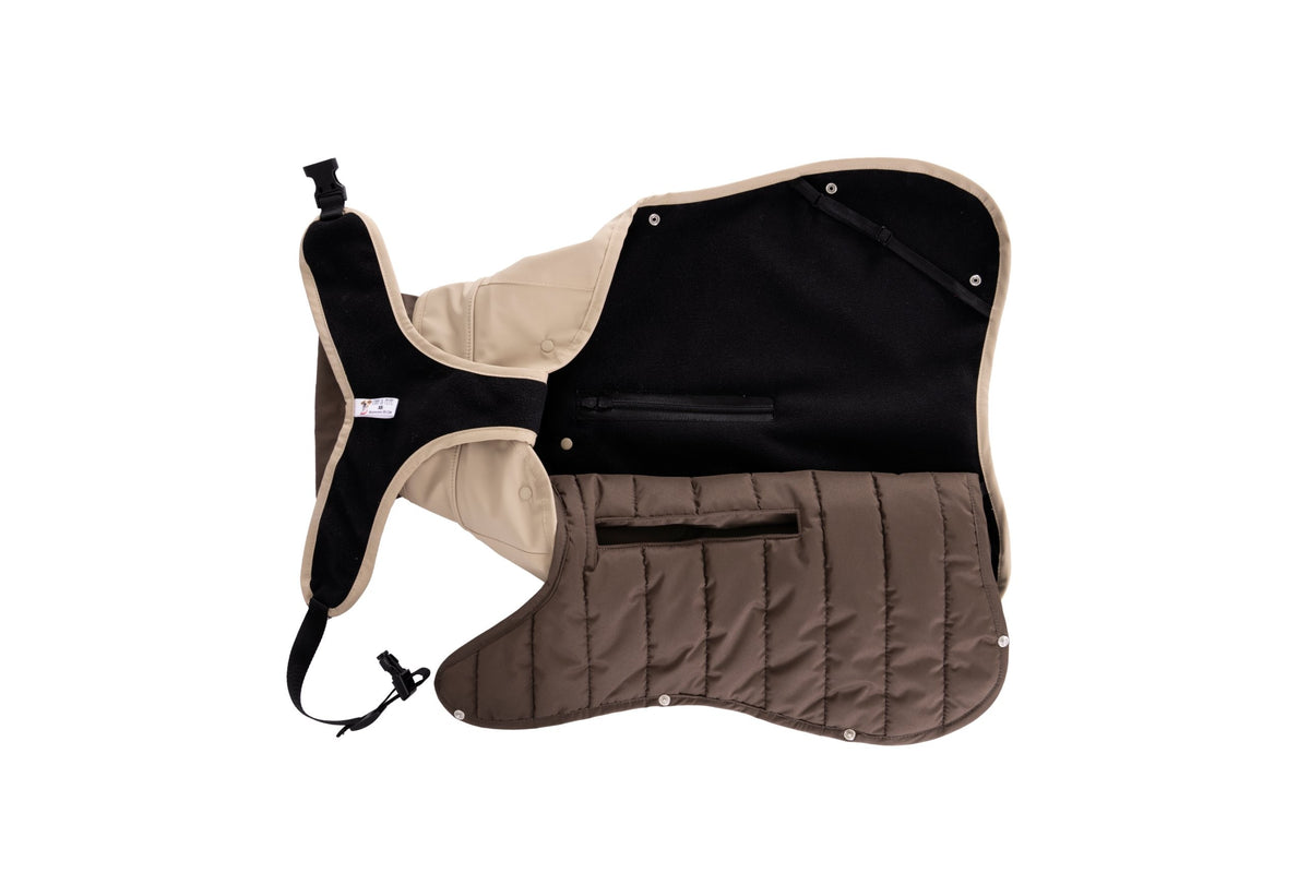 Wau-Coat Taupe innen: herausnehmbares Steppfutter und weiche Fleece-Innenseite