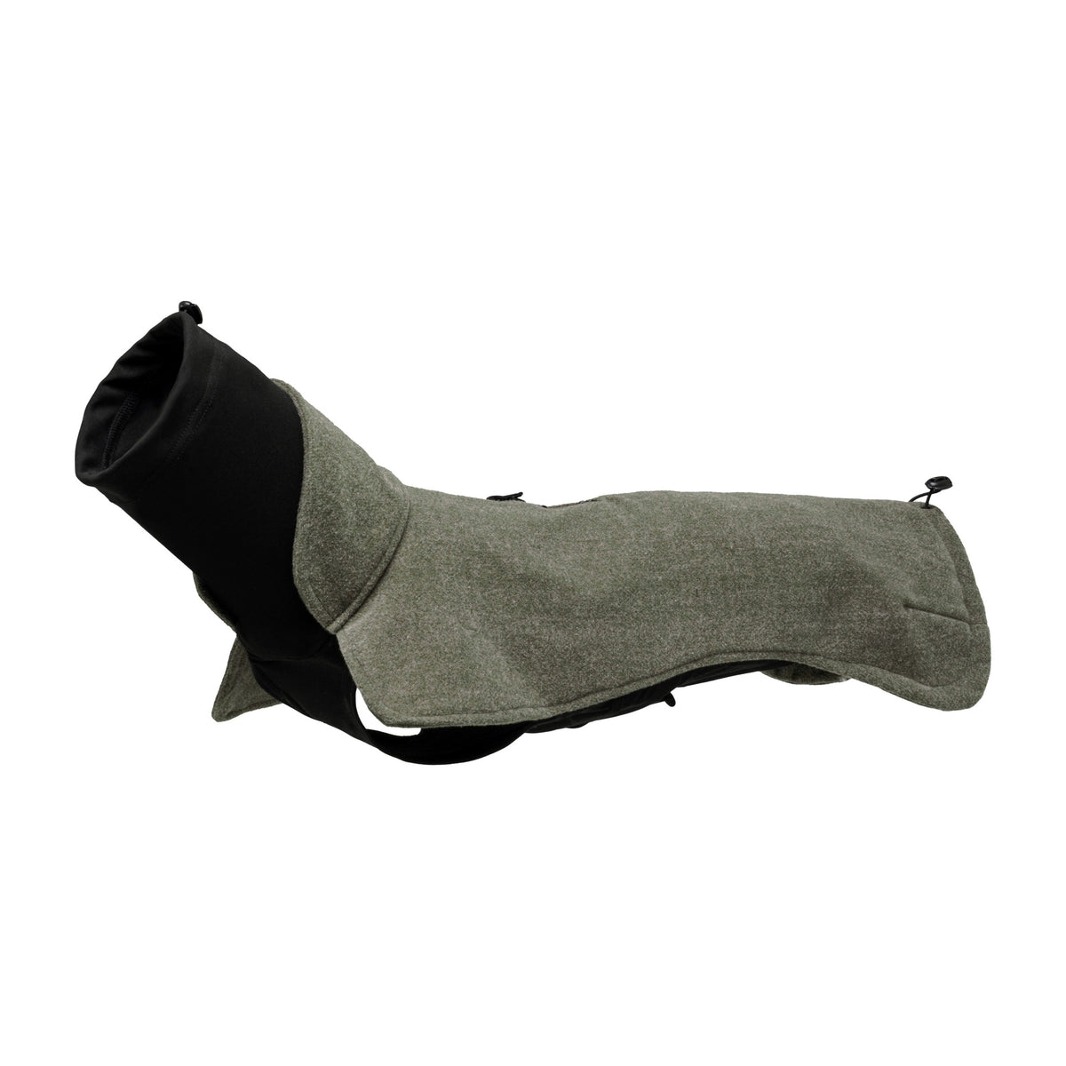 Wau-Jumper Hundepullover in Olive von EMMY & PEPE mit hohem schwarzem Rollkragen, seitlich liegend