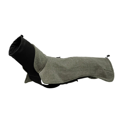 Wau-Jumper Hundepullover in Olive von EMMY & PEPE mit hohem schwarzem Rollkragen, seitlich liegend