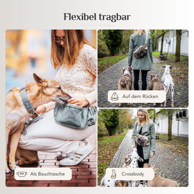 Wau-Pack Gassitasche flexibel tragbar als Bauchtasche, auf dem Rücken oder als Crossbody Tasche.