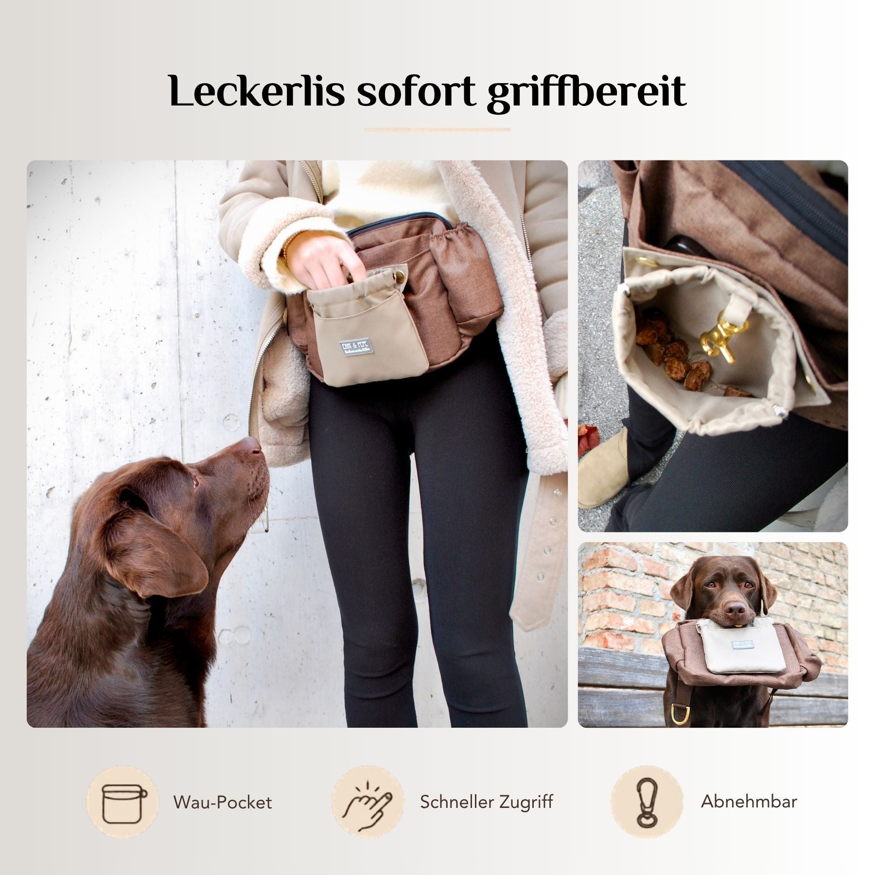 Wau-Pocket Leckerli-Tasche an der Wau-Pack mit schnellem Zugriff auf Hundeleckerlis.