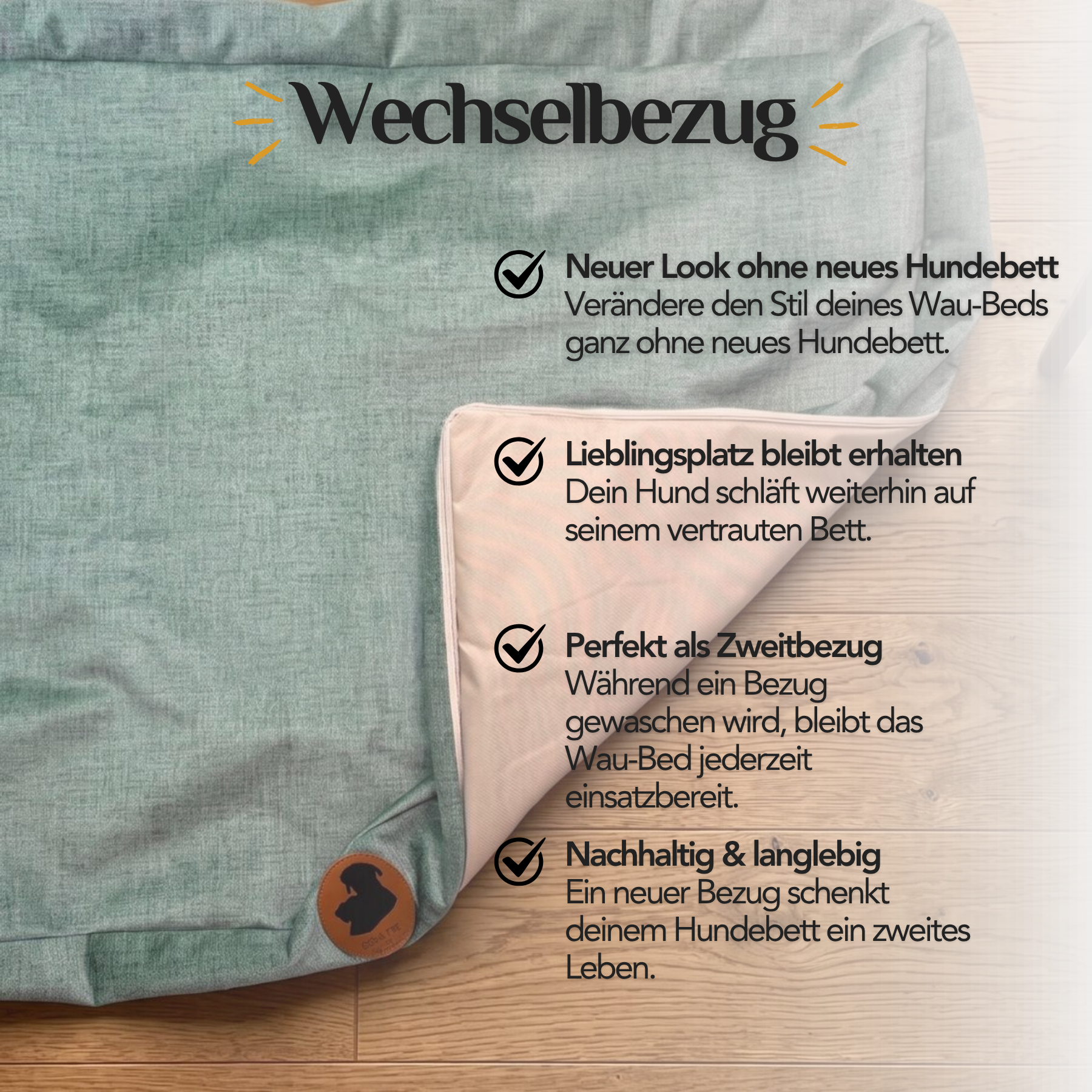Wechselbezug Hundebett als nachhaltige Lösung: Neuer Look ohne neues Hundebett – ideal als Zweitbezug und passend für das Wau-Bed.
