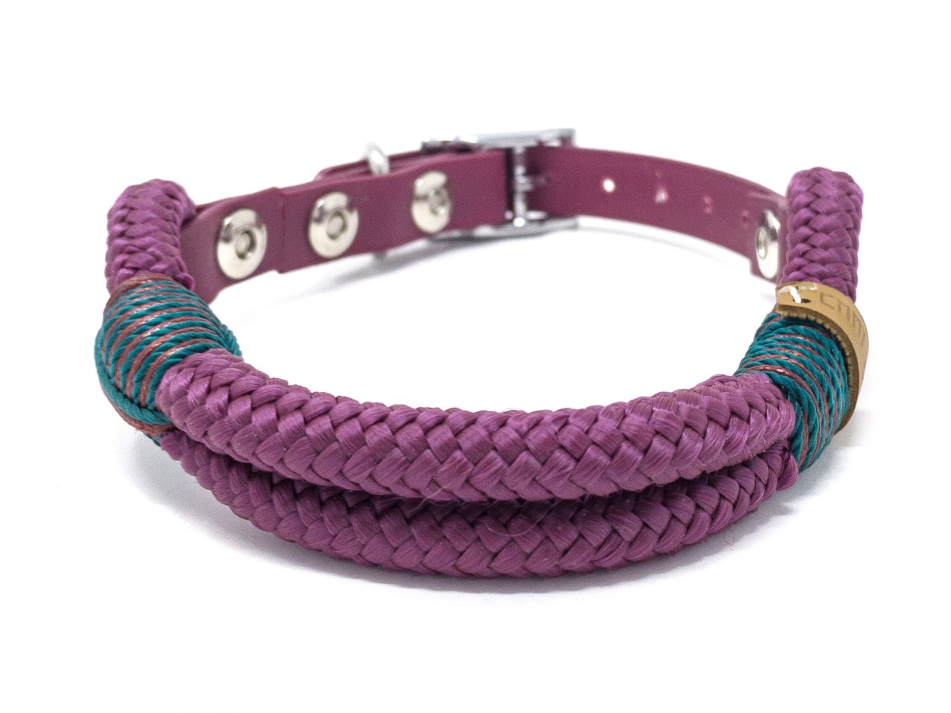 Halsband Hundehalsband Tauhalsband ohne Perlen Vegan Handarbeit abwaschbar verstellbar wasserabweisend robust Gassi gehen silber purple