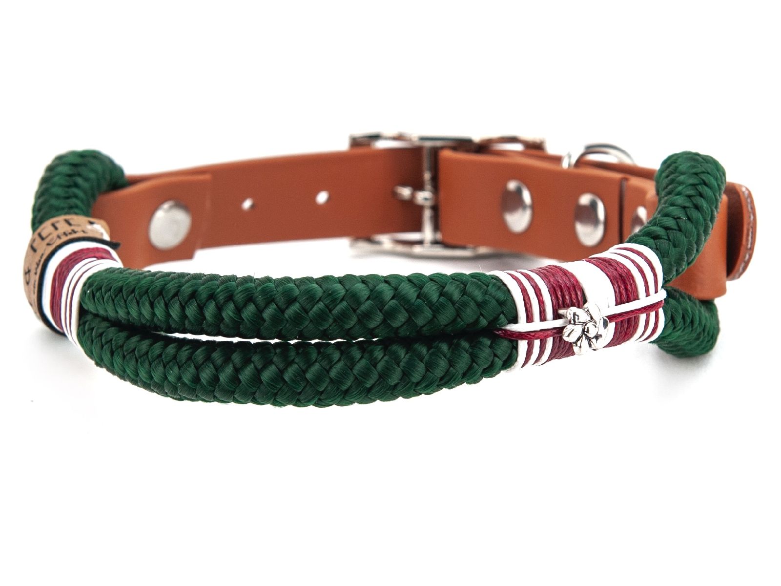 Halsband Hundehalsband Tauhalsband ohne Perlen Vegan Handarbeit abwaschbar verstellbar wasserabweisend robust Gassi gehen silber dunkelgrün