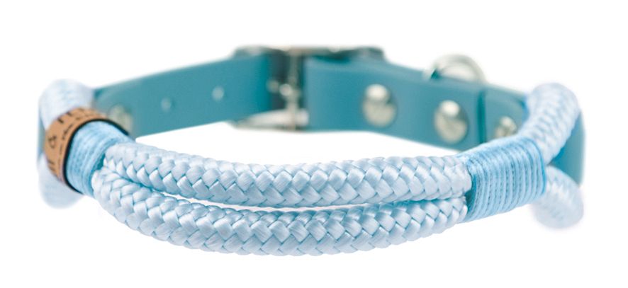 Halsband Hundehalsband Tauhalsband ohne Perlen Vegan Handarbeit abwaschbar verstellbar wasserabweisend robust Gassi gehen silber hellblau